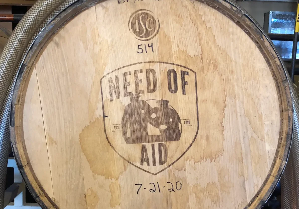 Wooden barrel in storage